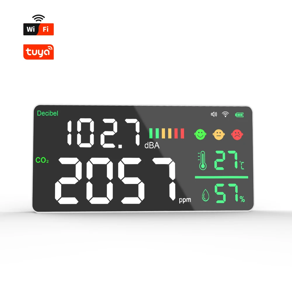 Wall Mounted CO2 Monitor with Noise Detector DIY Grade Commercial Sound Level Decibel Noise Meter Infrared Sensor Home Security