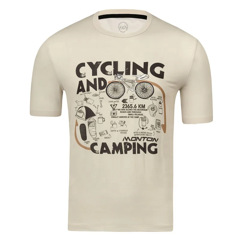 Monton 100% Polyester Print Quick Dry Men Outdoor Short Sleeve Running Tee Cycling T Shirts