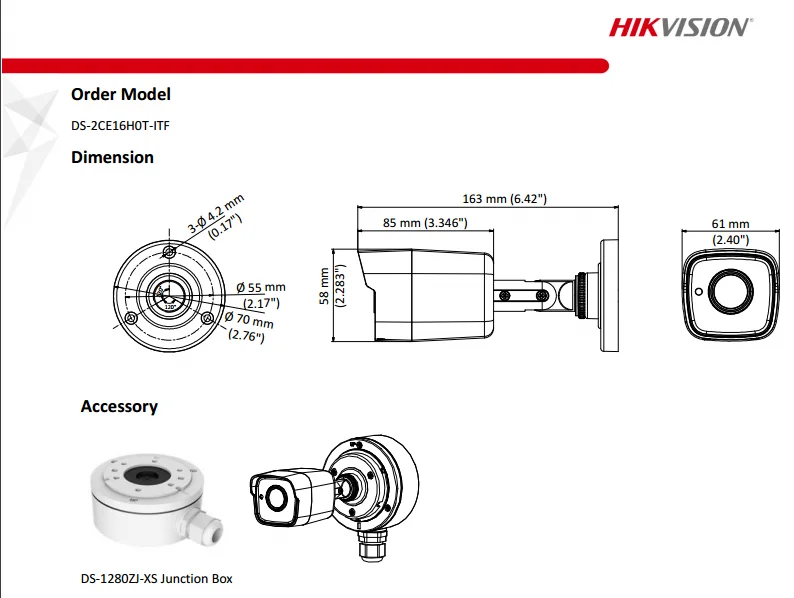 DS-2CE16H0T-IT3F 5 MP Bullet Camera HDTVI Security Camera 4 in 1 Video Output IP67 Waterproof