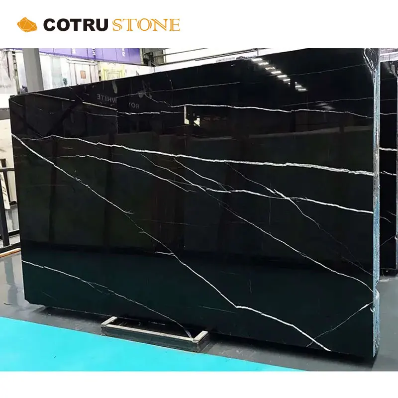 Manufacturers Direct Sale Natural Black Marble Nero Marquina Marble Slabs Polished With White Veins For Interior Wall Floor