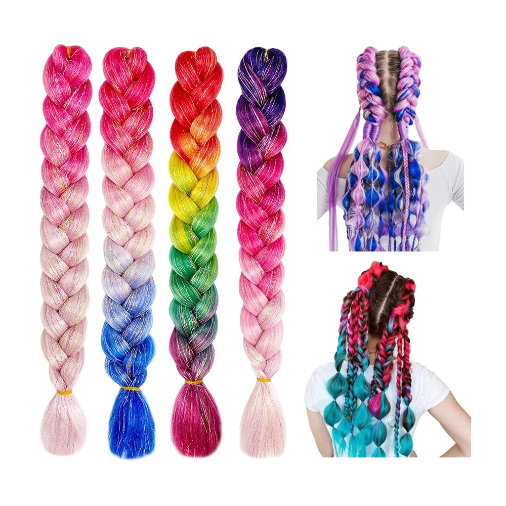 Wholesale Shining Fluorescent Synthetic Jumbo Glowing Hair Braid Extensions Neon Color Glow in the Dark Braiding Hair