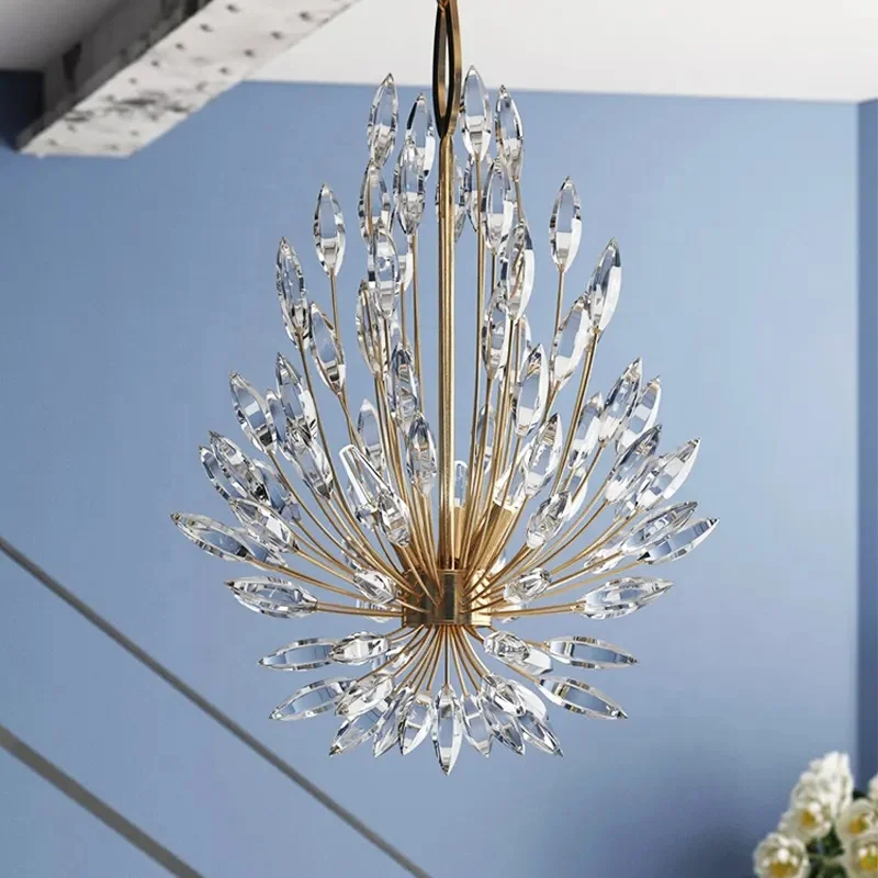 Modern Lily Buds Hotel Home Ceiling Hanging Pendant Light Gold Silver Flower Luxury Elegant Crystal Chandelier for Home Villa