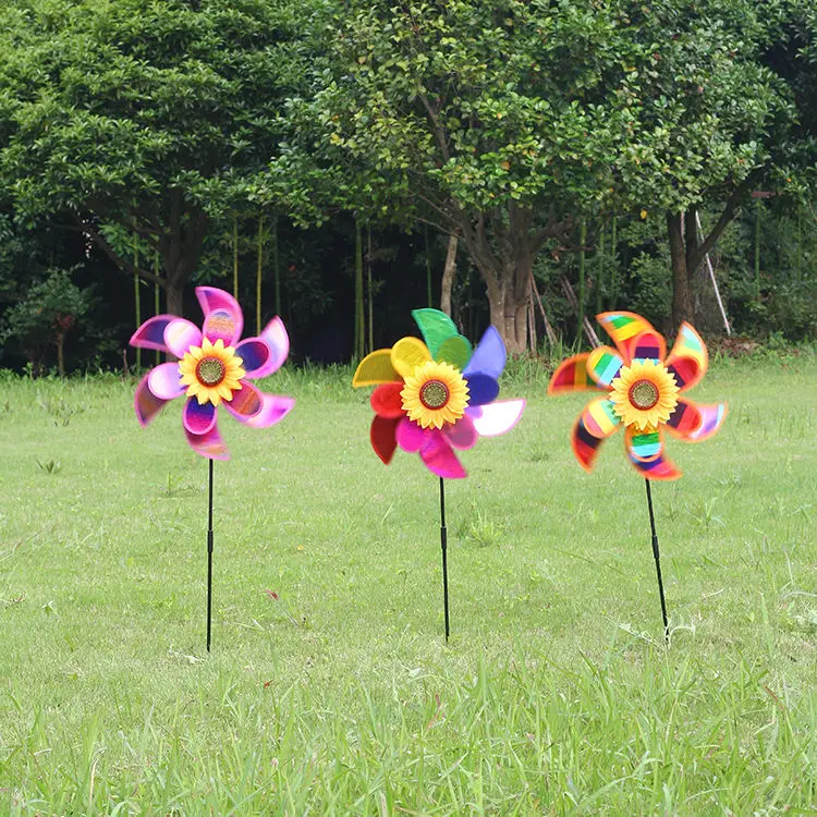 BAILING Children 42x100cm Toy Flower Windmill Pvc Plastic Double Wheels Rainbow Windmill
