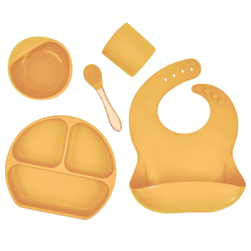 Upward Baby Led Weaning Utensils Set Silicone Suction Baby Bowl with Spoons Bibs Plate Placemat Silicone Baby Feeding Set Plates