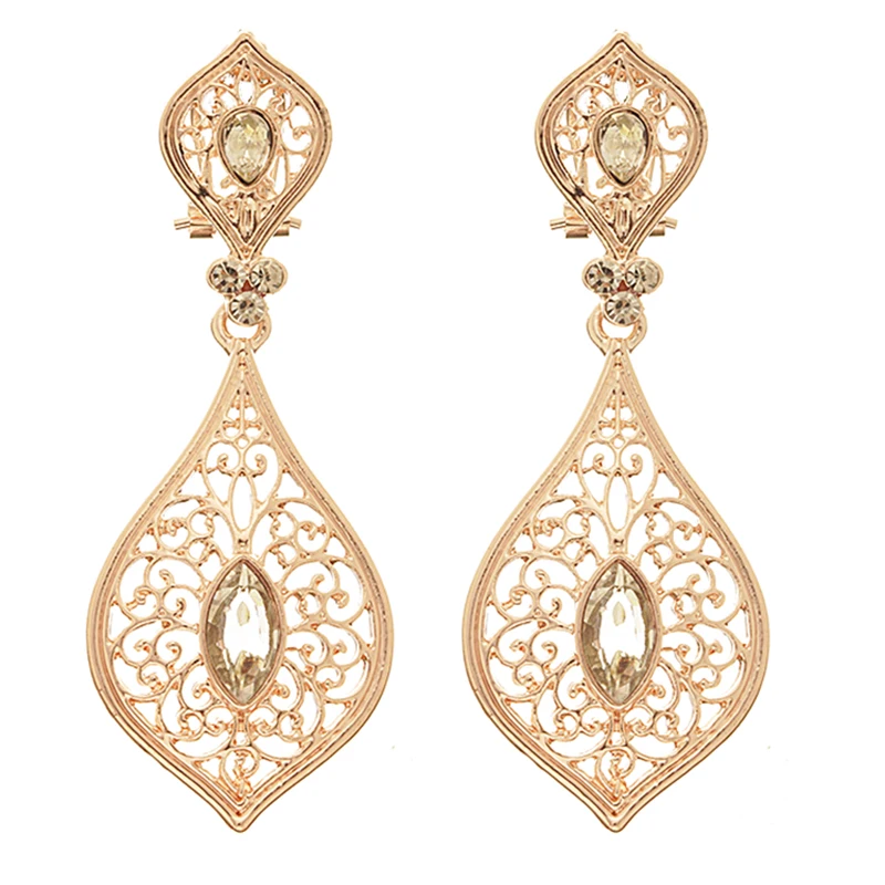 Moroccan style hollow rhinestone earrings Egyptian bridal gold earrings