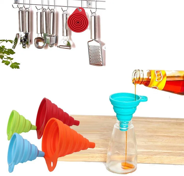 Amazon Ebay Lazada Shopee горячая Распродажа силиконовая Складная воронка Складная кухонная Воронка для бутылки с водой жидкость для переноса