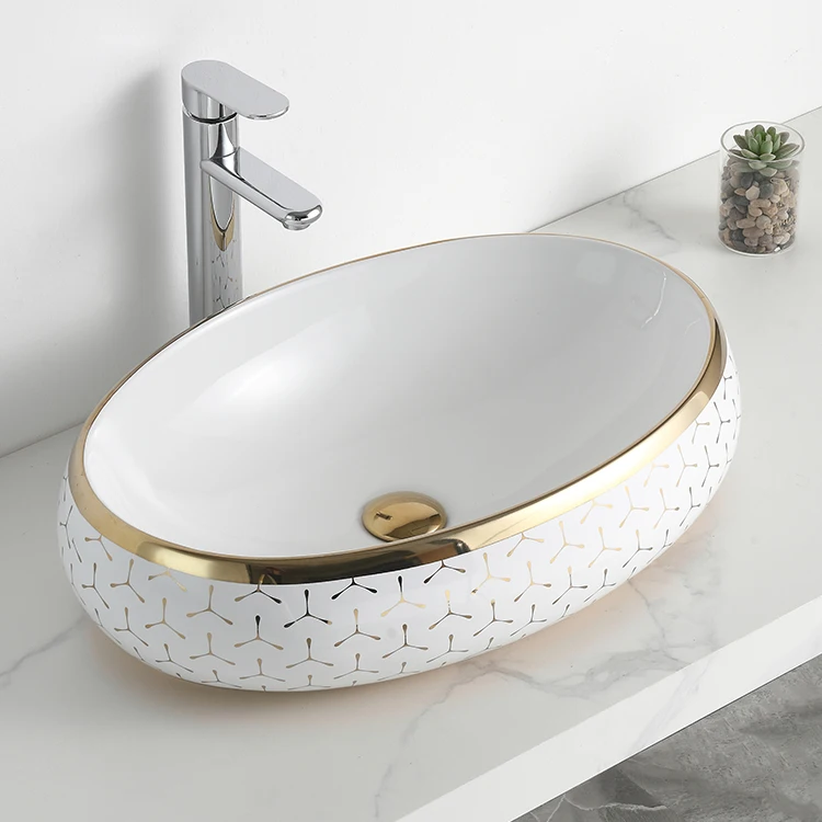 Wholesale luxury wash basin price gold sink ceramic lavabo golden oval table top washbasin
