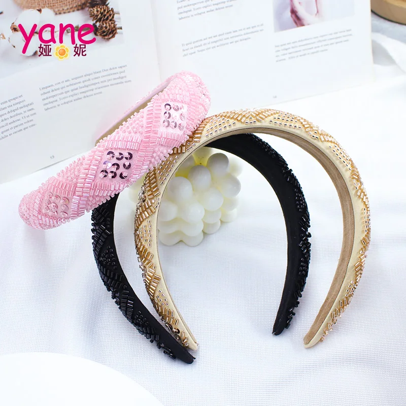 Handmade beaded headband with fashionable plaid sequins hair bands  high-end feel party hair accessories