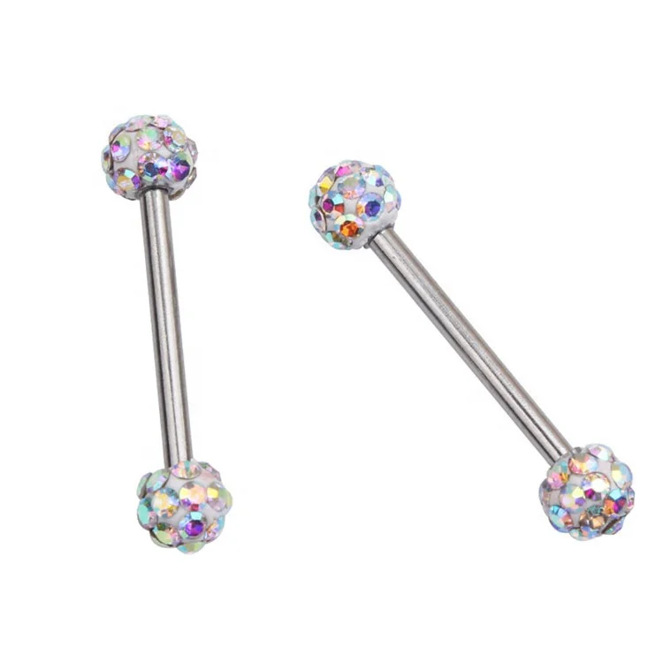 Discount Crystal Clay Ball Barbell Fashion Body Piercing Jewelry Allergic Free Titanium Nipple Rings
