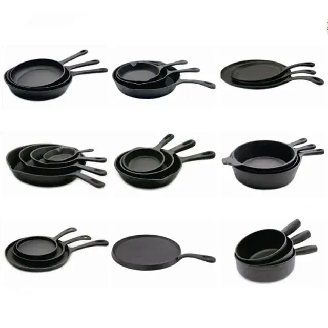 6/8/10 inch Pre-seasoned Cast Iron Skillet Frying Pan cast iron cookware set for both Indoor & Outdoor use