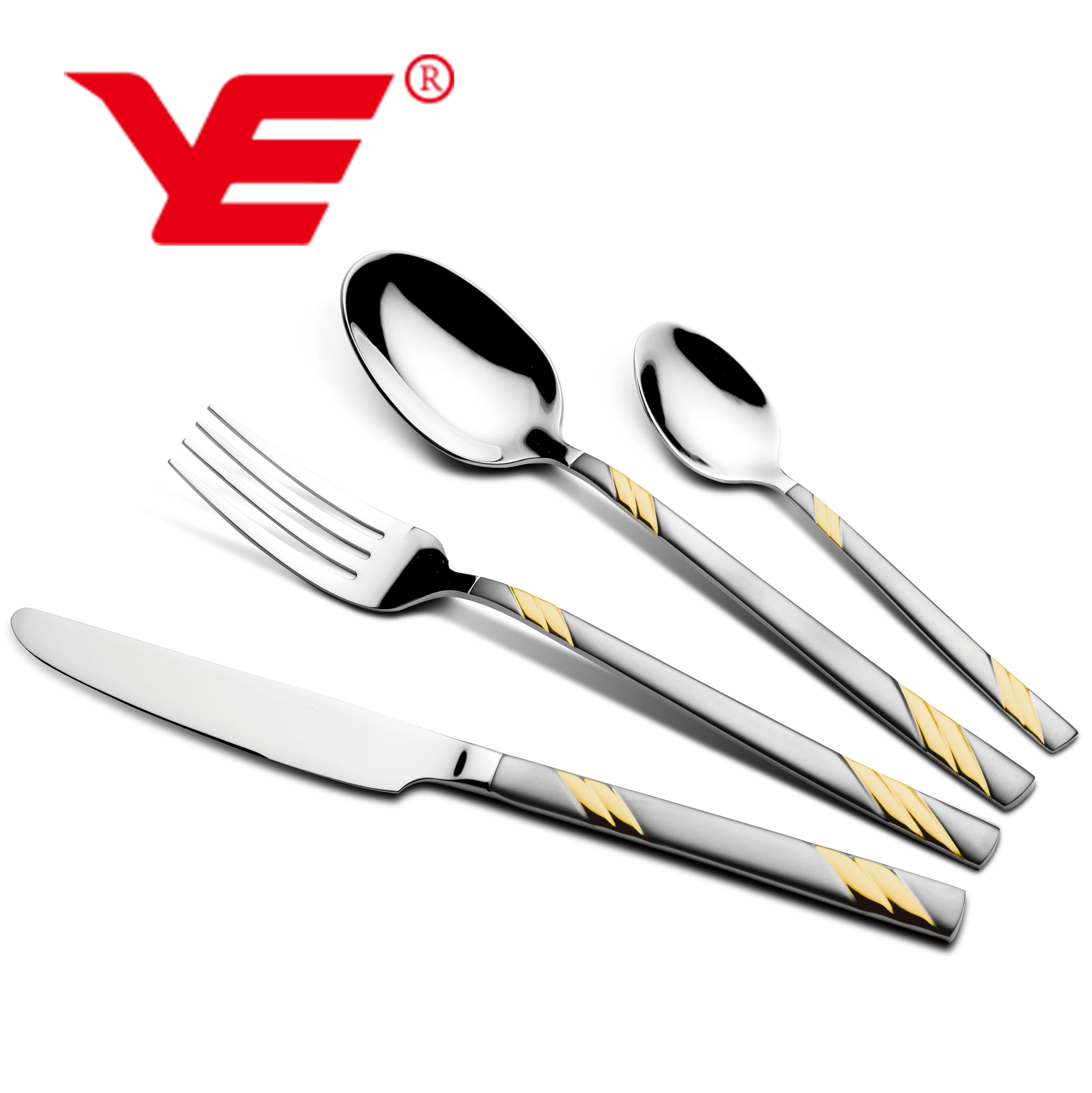 
86pcs stainless steel gold flatware set in suitcase 