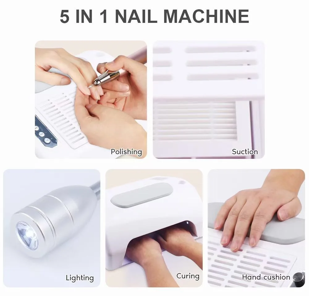 High-quality Large Nail Dust Collector UV Nail Lamp Professional 5 In 1 777  96W Vacuum Cleaner with Light For  Nail Salon