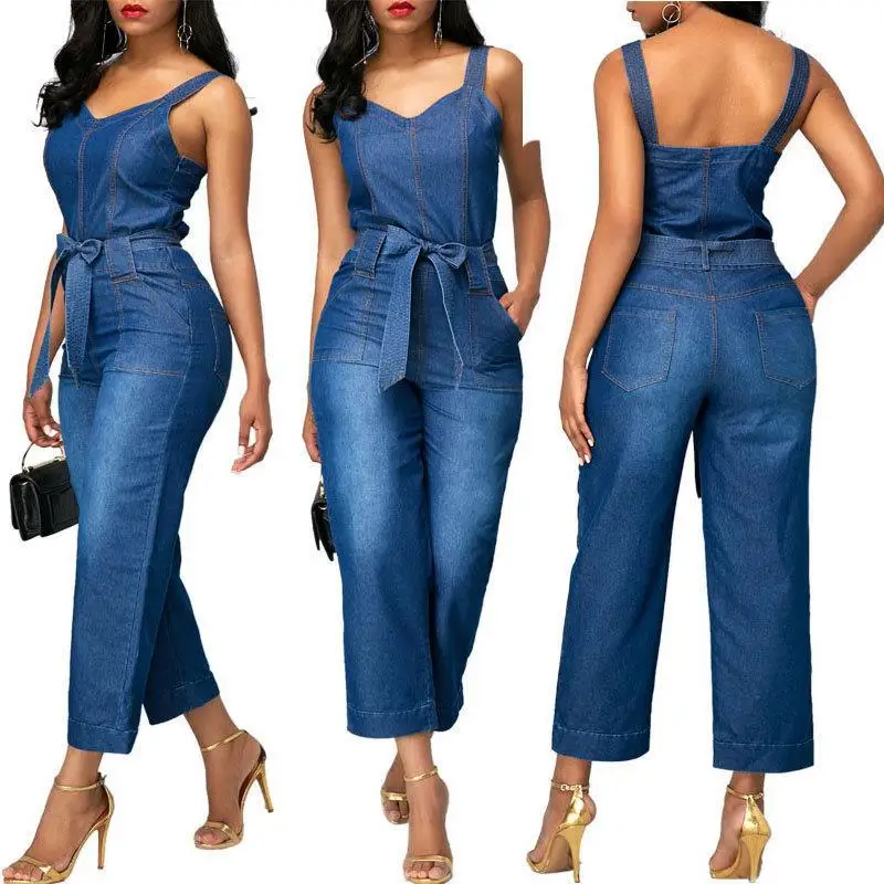 Casual Ladies Dresses Summer Denim Sleeveless Office Jeans One Piece Jumpsuit Off Shoulder Fashion Spring 2022 Women Dress