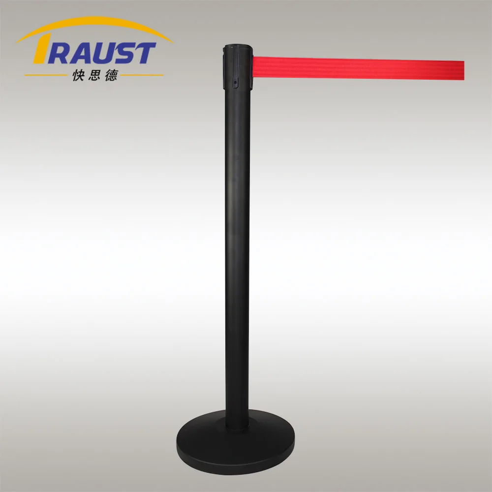 Traust museum exhibition traffic metal steel queue crowd control sign stand concrete base retractable belt barrier stanchions