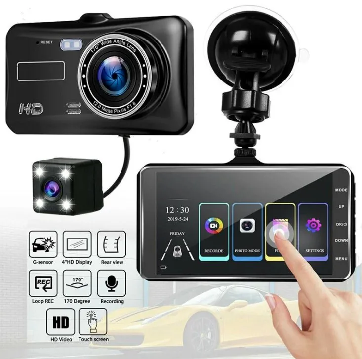 4inch touch screen car dvr camera 1080p night vision black box car dual camera dash cam