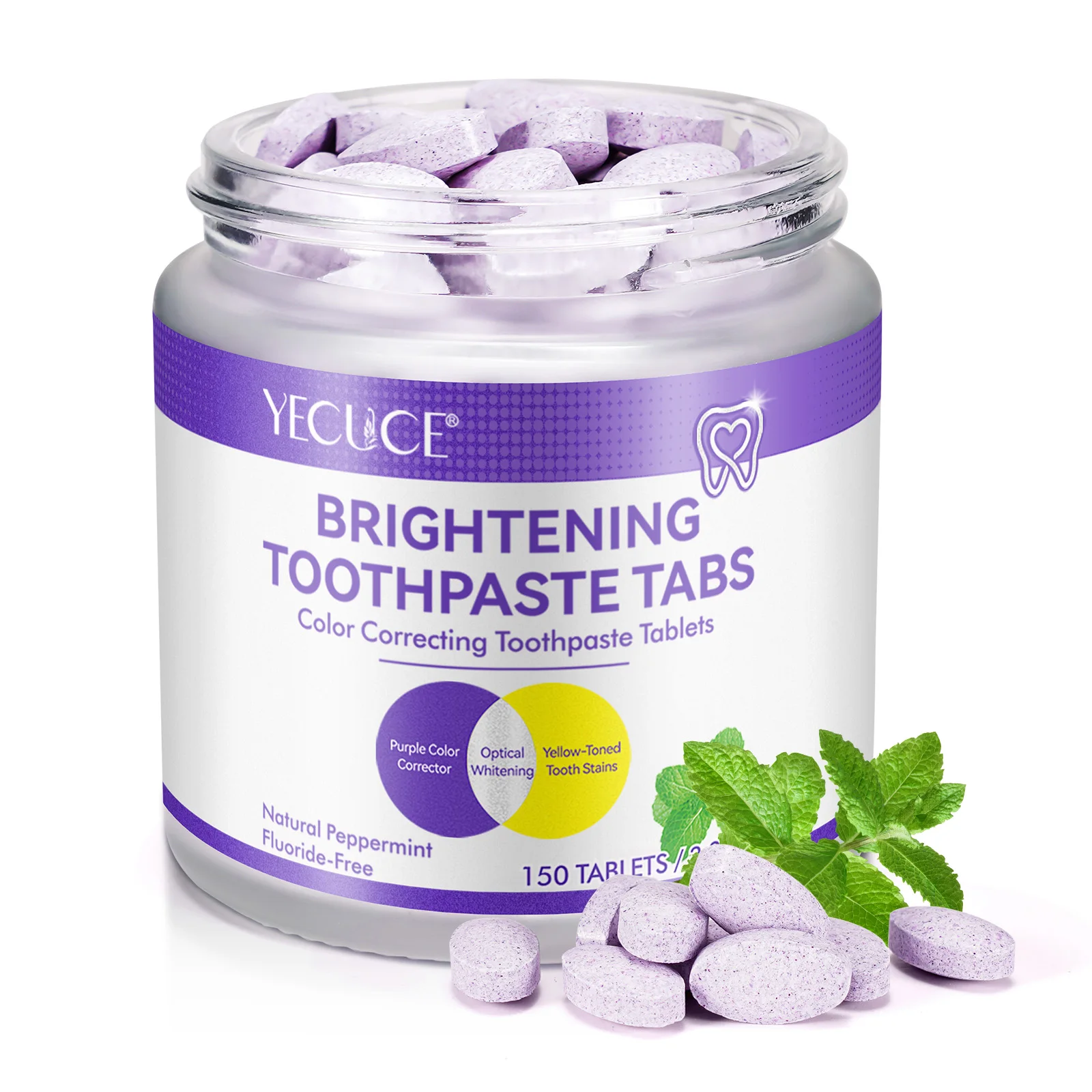 YECUCE peppermint 150 tablets strengthens whitens enamel solid whitening hydroxyapatite chewable toothpaste tablets