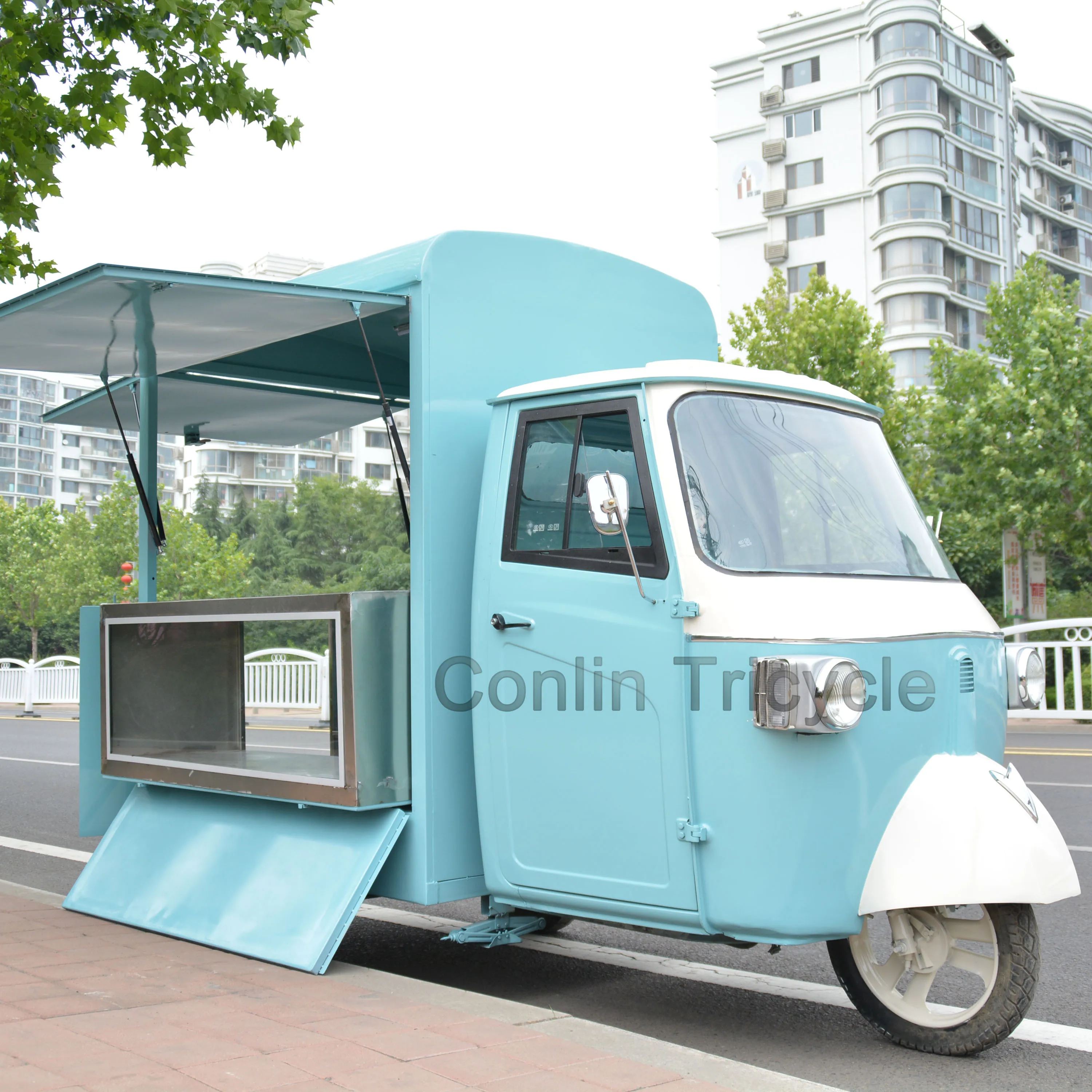 Mobile  retro electric moto food cart tricycle electric bike ice cream shop for sale