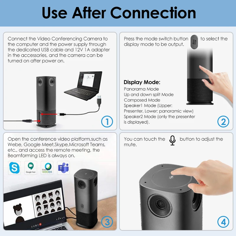 Digital video cameras 4k professional 360 degree video donference camera