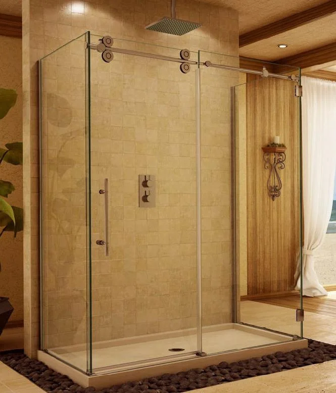 Безрамная ванная комната алюминиевая раздвижная дверь Раздвижная стеклянная