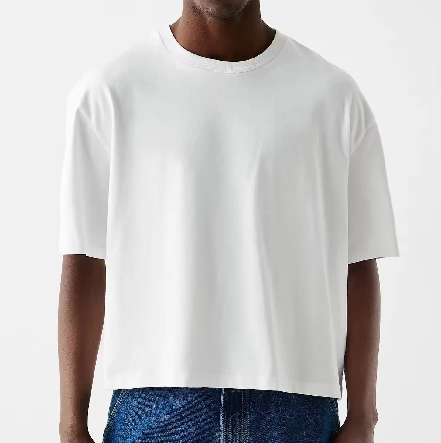 Custom Puff printing 240 GSM Heavy Weight Box Fit tshirt Drop Shoulder Oversized Graphic Cropped Boxy T Shirts for Men