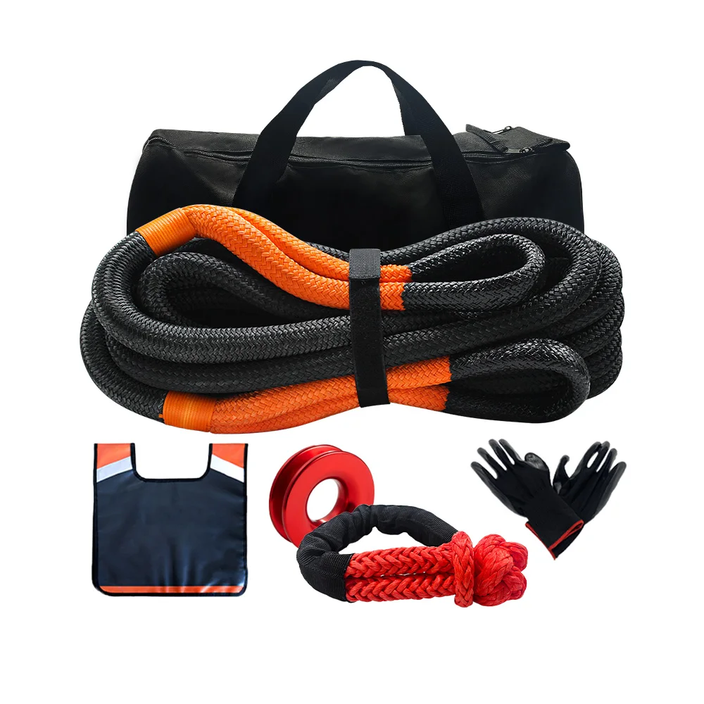 4x4 OffRoad tow strap Traction rope Braided Kinetic Recovery Kit Rope with Off-road Synthetic Soft Shackle adn uhmwpe winch rop