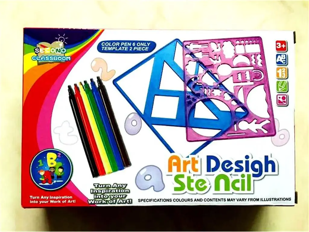 Kids stationery toys art design stencil toys plastic drawing stencil set