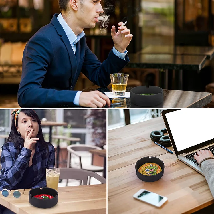 New Products Custom Logo Portable Round Pocket Creative Cigarette Silicone Cigar Ash Tray Car Ashtray