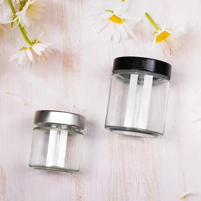 Wide Mouth food storage container Jam Butter honey straight side  Glass Jar With airtight Metal screw Lid