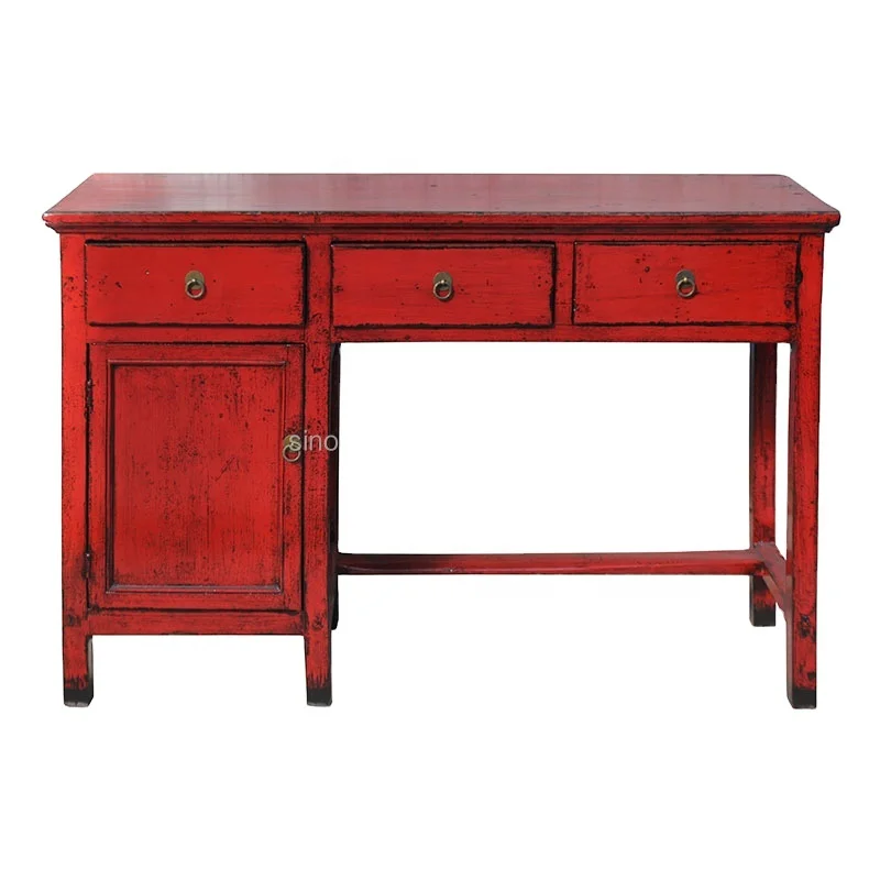 Chinese antique wooden hand painted drawers study desk office table