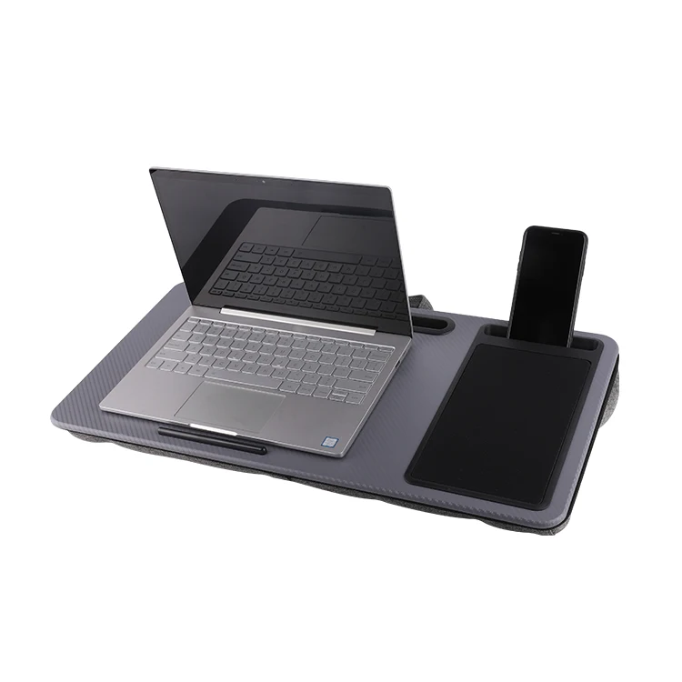 Portable Home Office Ergonomic Lap Desk with Pillow Cushion Wooden Bed Tray with Phone Holder