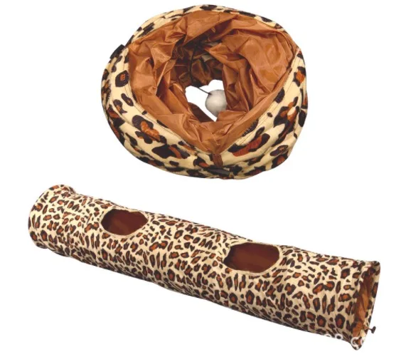 Funland 120cm leopard print channel interact collapsible pet cat funny play tunnel toy