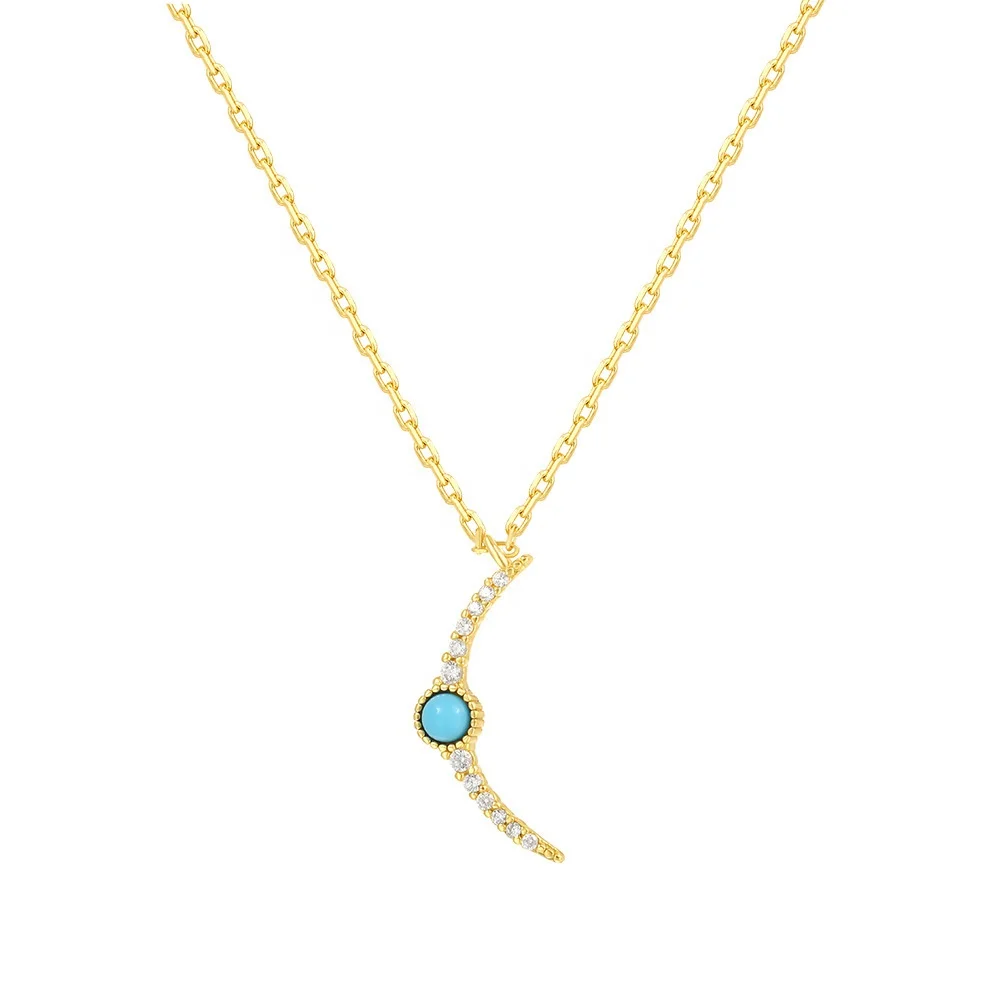 Glowluxe Necklace Factory Wholesale Silver Jewelry 925 Sterling Moon Turquoise Pendant Necklace