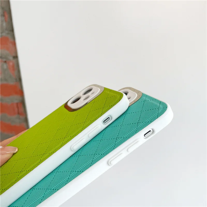 New simple metal ring for iphone 12 pro max oblique grid phone accessories 11 all-inclusive xr soft side mobile phone case