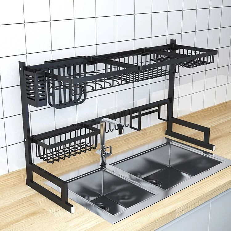 
Factory price black telescopic shelf dish drainer kitchen storage holders racks 