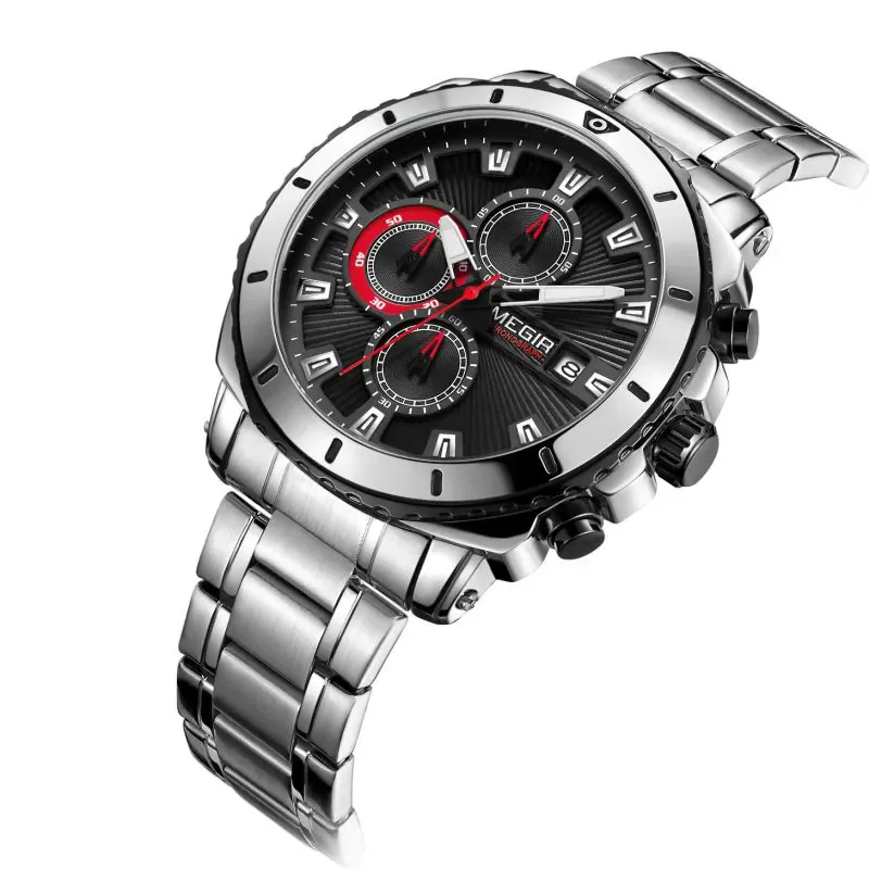 Megir 2075 Men Hot Sell New Fashion Megir Mens Watches Stainless Steel Customs Quartz Date WristWatch Relojes Hombre
