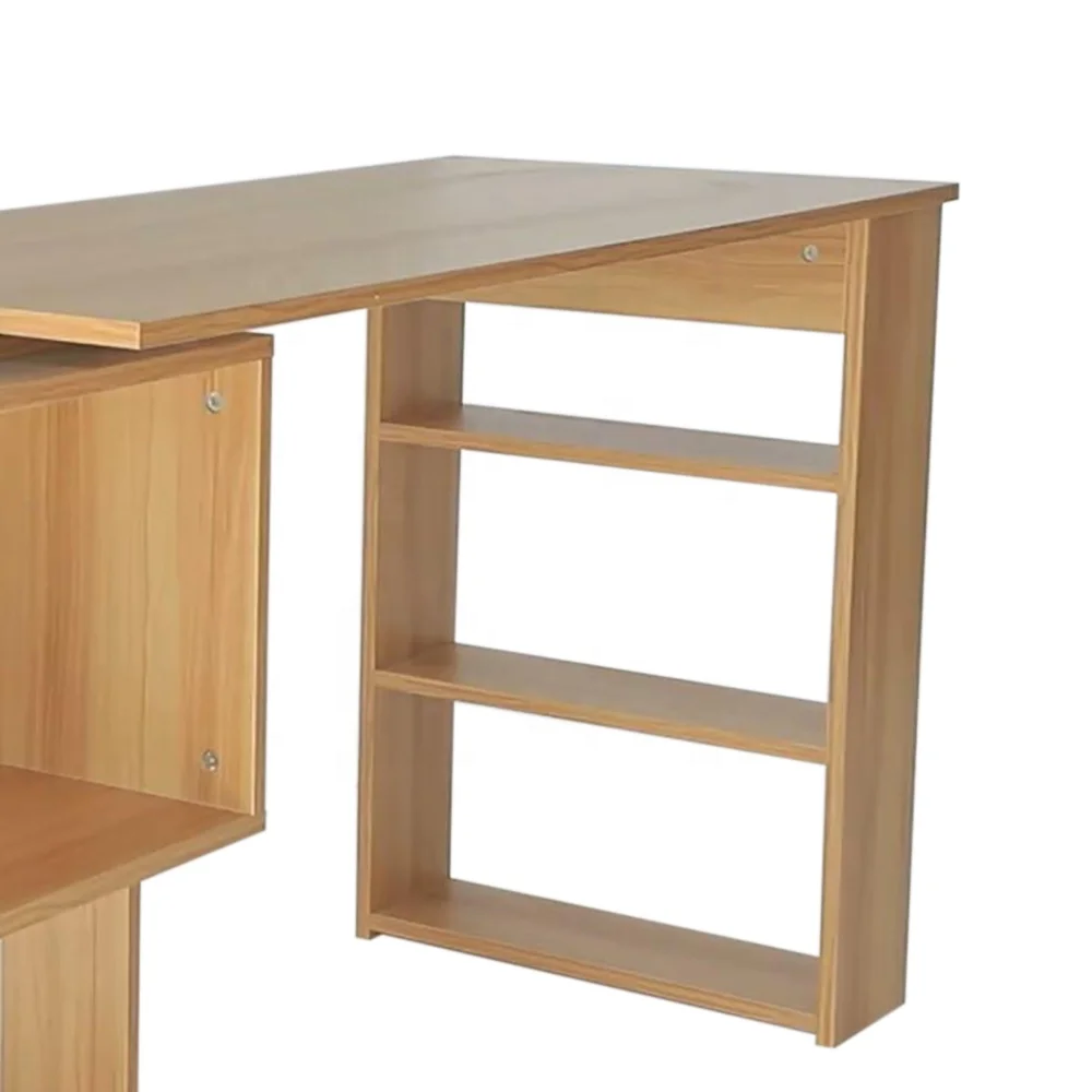 wood particle board 360 degree rotating corner v1 standing L shaped office table desk