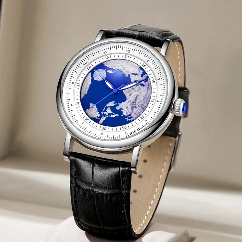 LIGE 8963 Leather Quartz Movt Watch Fashion Men Waterproof Casual Clock Brand Luxury Watches Sport Wristwatches Chronograph