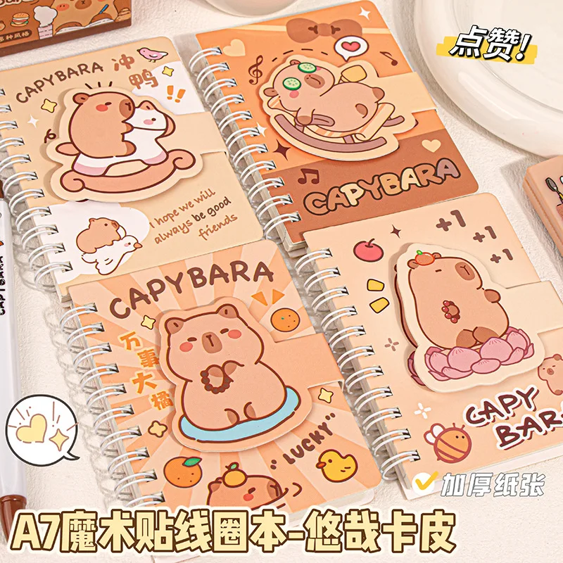 D-09004 High color value capybara A7 hook and loop coil student stationery 80 portable mini notebook
