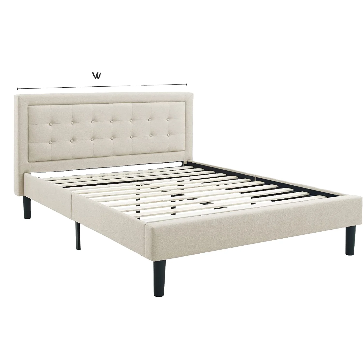 Upholstered Platform Bed / Headboard and Metal Frame with Wood Slat Support, Full, Linen