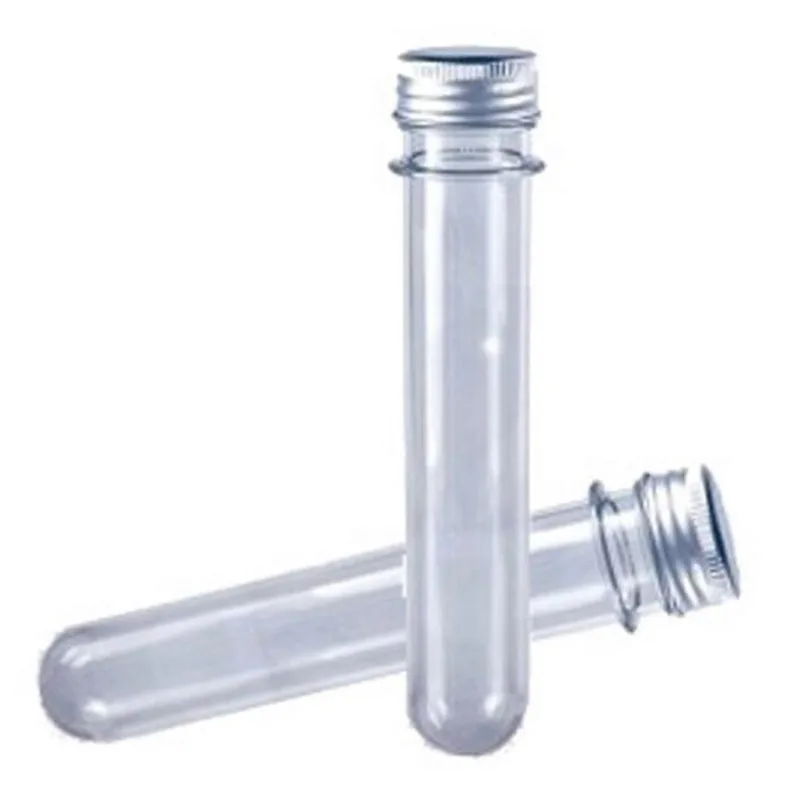 factory Wholesale Cheap Multiple Sizes PET plastic Test Tubes With aluminum Screw Caps