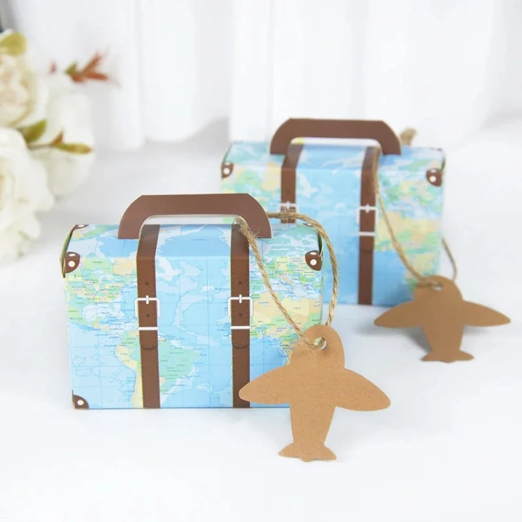 Chocolate Wedding Baby Small Cardboard Mini Suitcases Design Goodies Paper Gift Box Packaging With Handle For Wedding Sweets