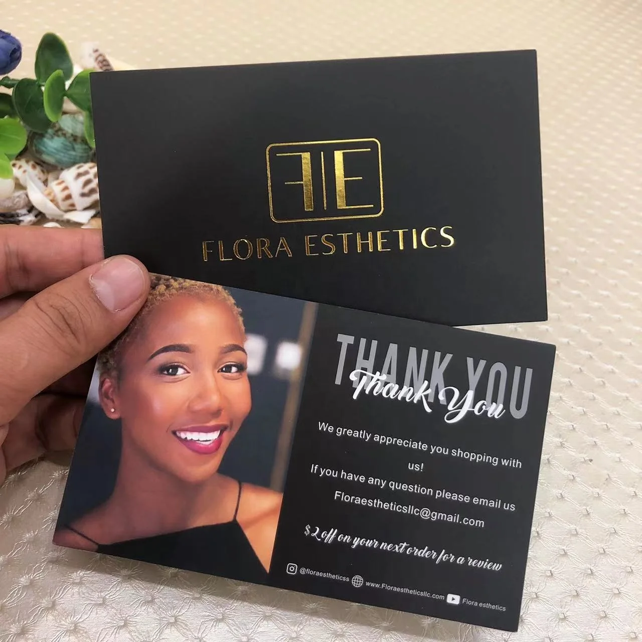 Professional custom luxury gold foil black thank you for supporting my small business packaging card with own photo picture