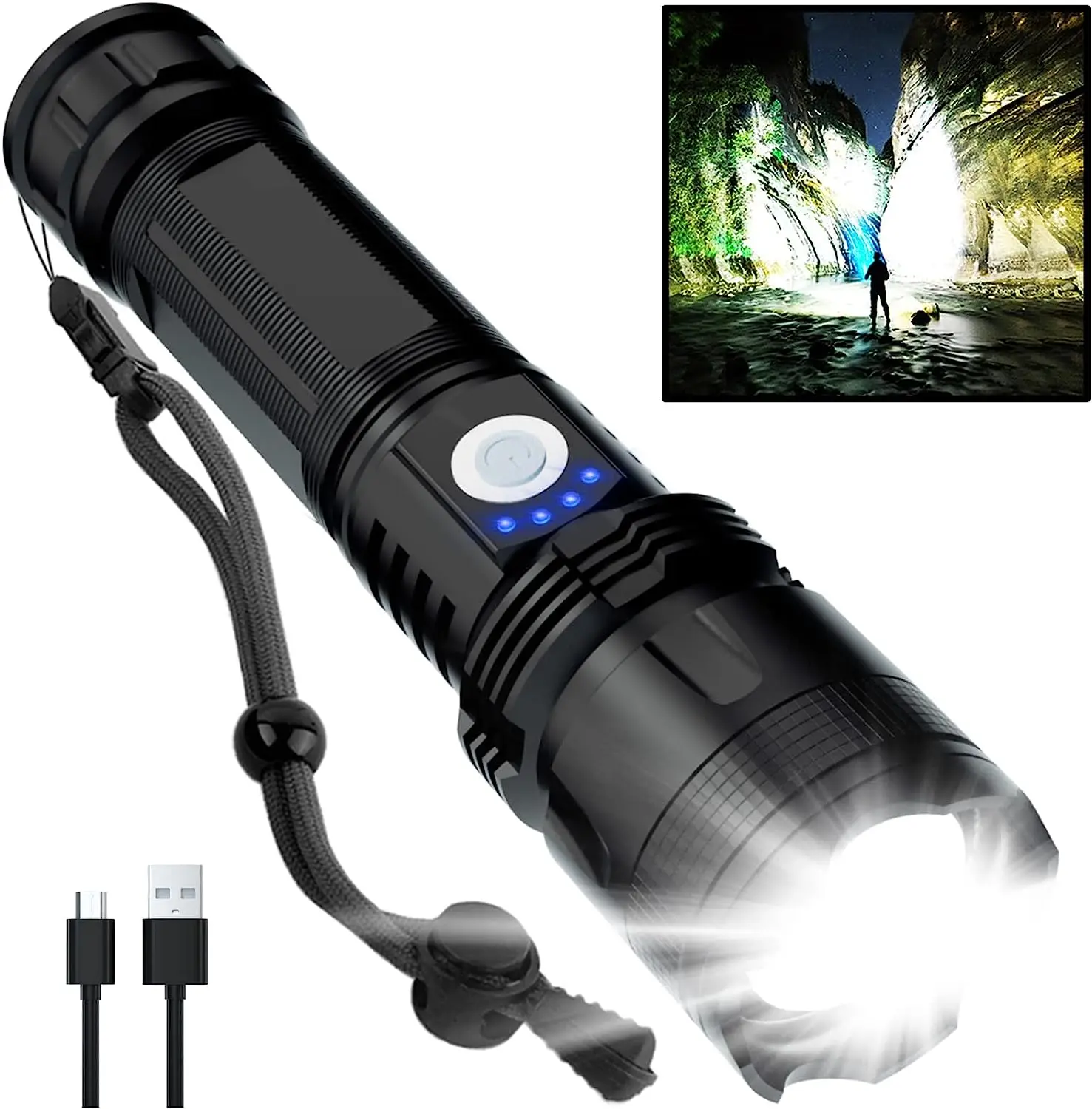 High Power Bank USB Rechargeable Lep Flashlight Laser linterna led flashlights high lumens 100000 luminens