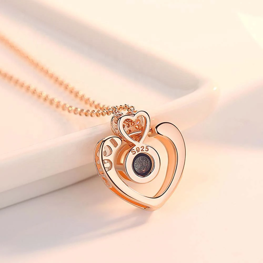 Best Jewelry Fashion  925 Sterling Silver Two Menth Way Wear Nano Engraved 100 Languages I LOVE YOU Double Heart Necklace
