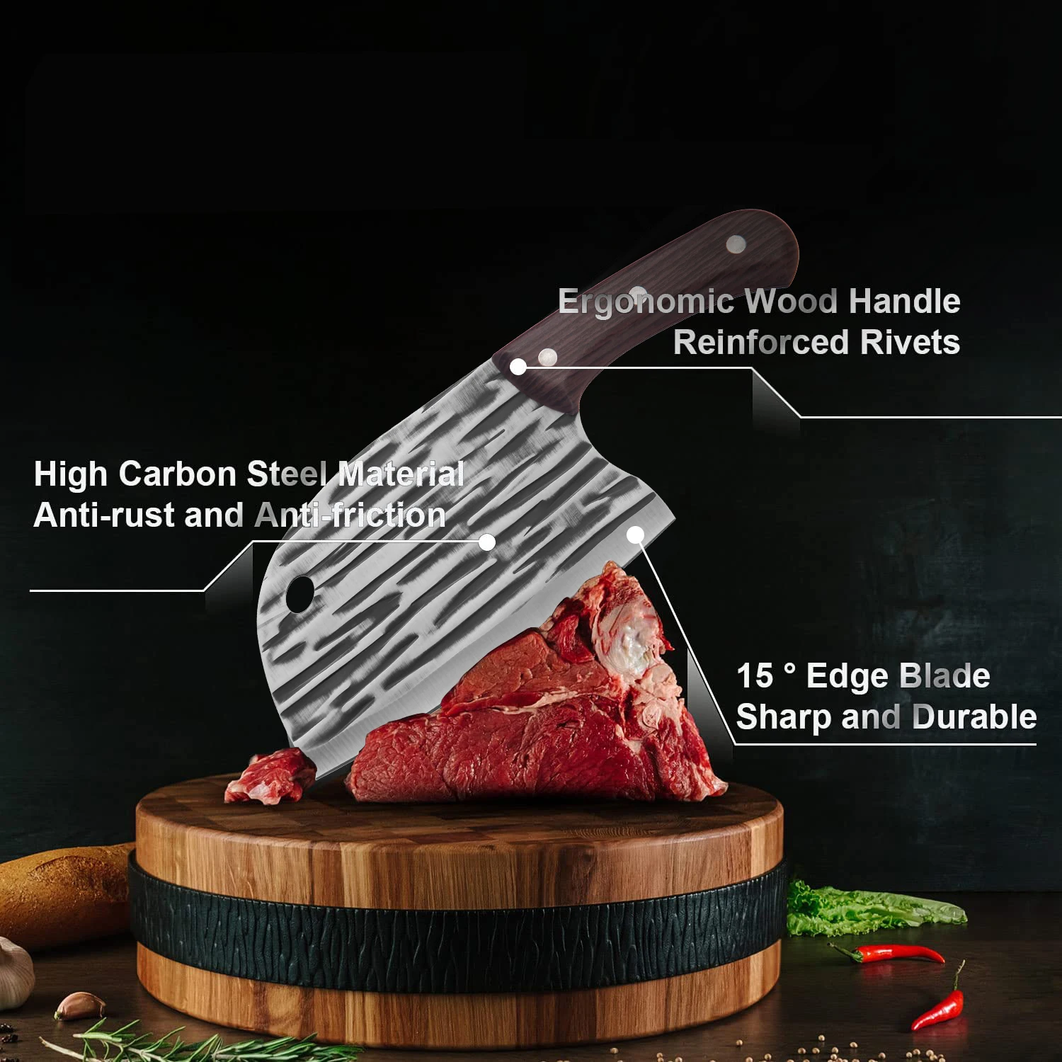 Chef Meat Cleaver Knife for Meat Cutting Forged Butcher Knife Full Tang Chopping Kitchen Knives for Home Cooking Camping