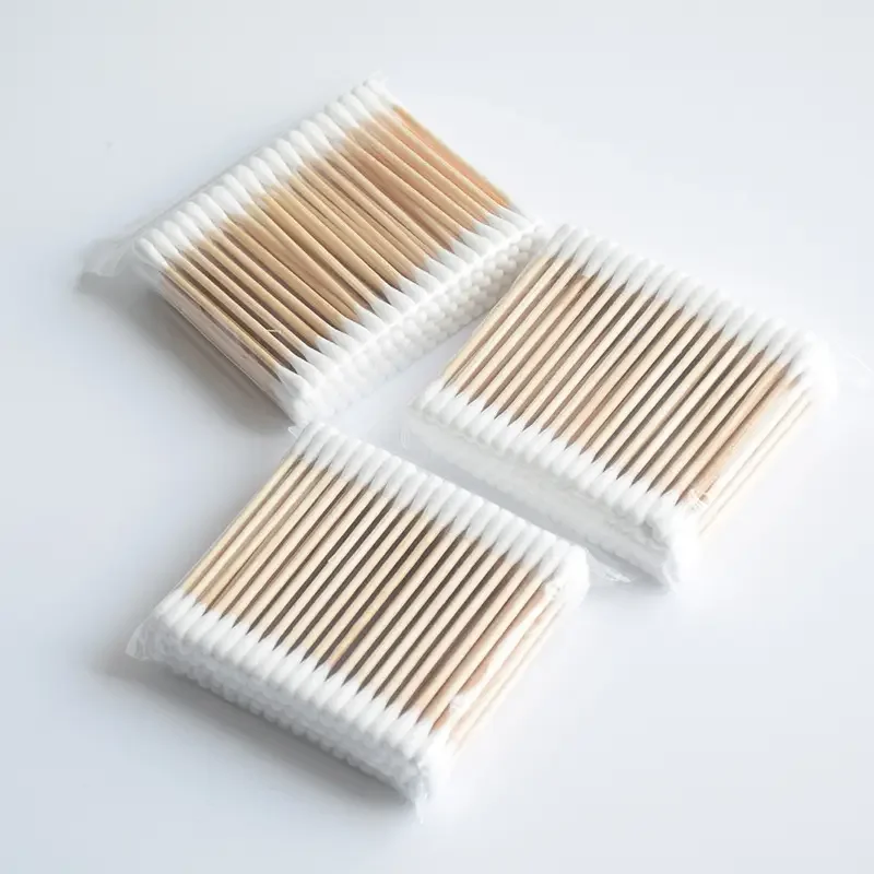 Customizable Logo 100pcs Make Up Remover Double-endeed Bamboo Wooden Cotton Swabs Q-tip Cotton Buds For Daily Used Tools