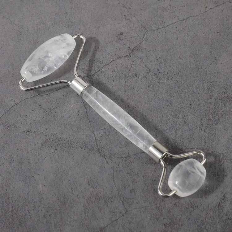 
Natural Clear Jade Gua Sha Massage Crystal Quartz Face Roller With Box 
