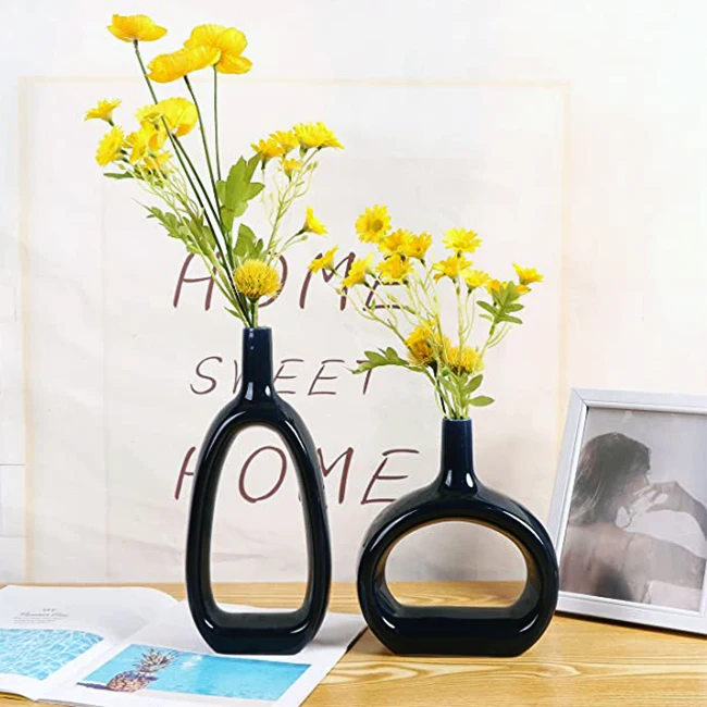 Глянцевая круглая керамическая ваза с геометрическим рисунком для украшения дома