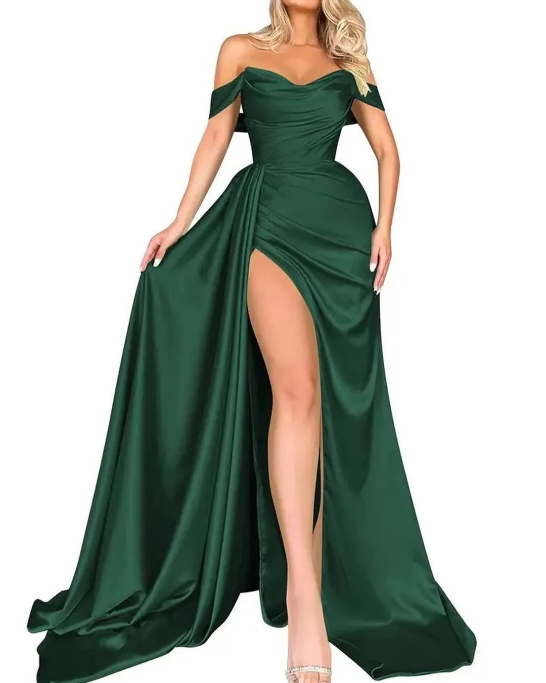 2023 Design solid color prom dress short sleeves woman party dress Formal Dinner Ball Gowns sexy off-shoulder  Evening Dresses