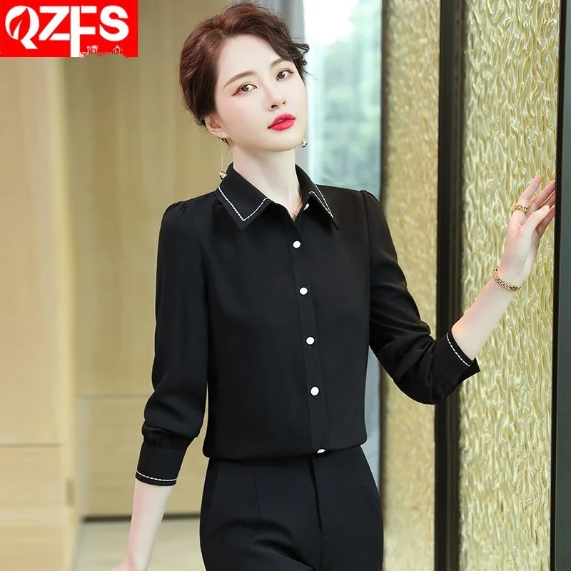 Fashion new 2022 white chiffon shirt women temperament long-sleeved professional shirt korean blouse